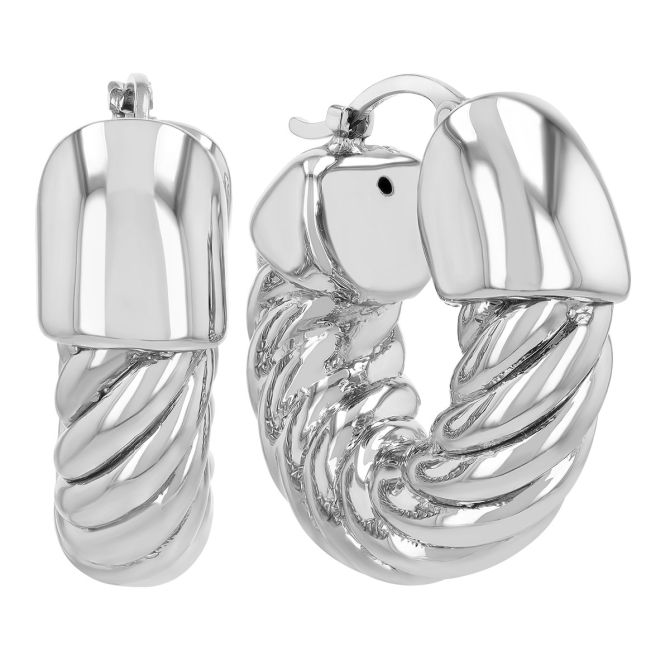 Sterling Silver Twist & End Cap Huggie Hoop Earrings