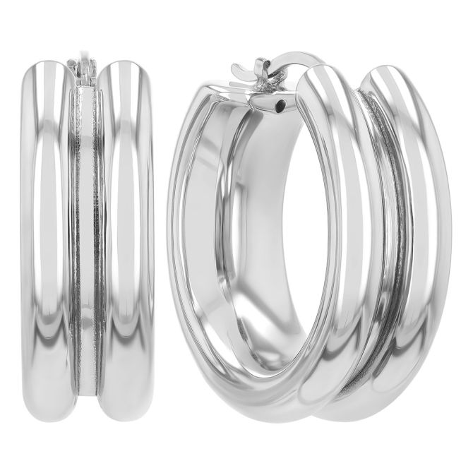 Sterling Silver Double Row Ribbed Hoop Earrings