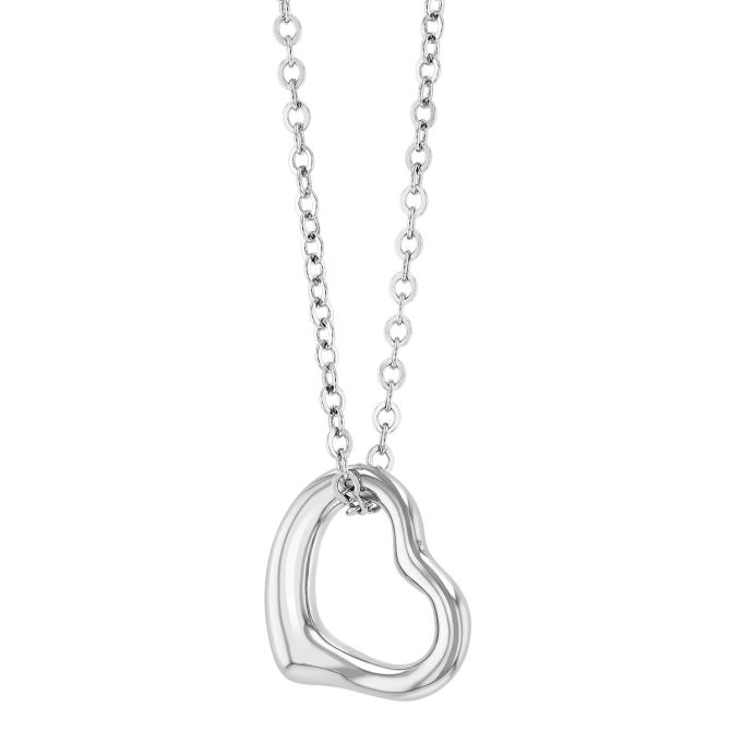 Sterling Silver Tilted Open Heart Pendant, 18"