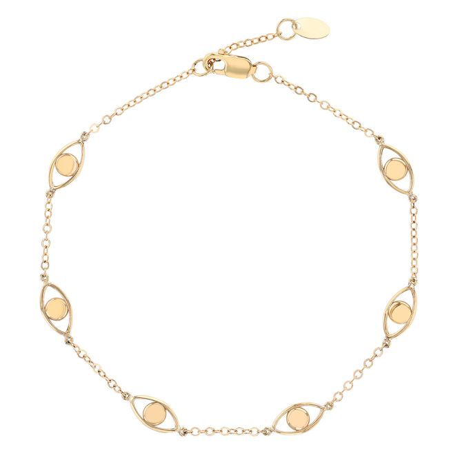 Yellow Gold Evil Eye Station Bracelet in Yellow Gold, 7.5"