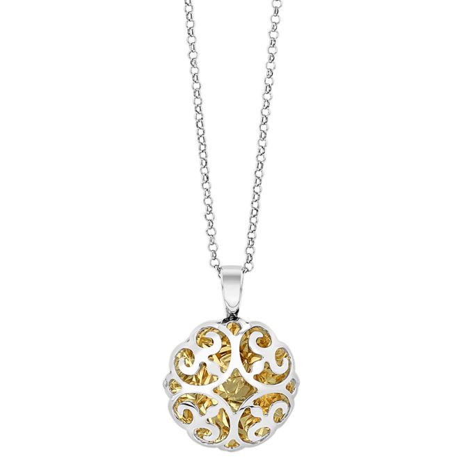 Sterling Silver & Yellow Tone Filigree Design Pendant, 19"