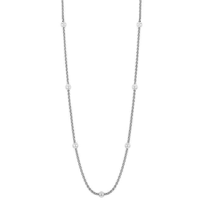 Sterling Silver Wheat & Ball Station Chain Necklace, 18", 1.8 mm