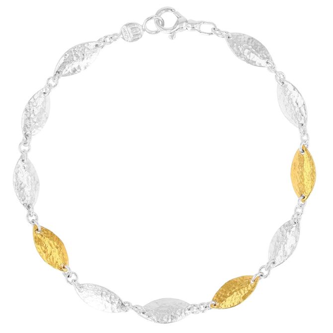 Gurhan Willow Hammered Navette Link Bracelet in Sterling Silver & Yellow Tone