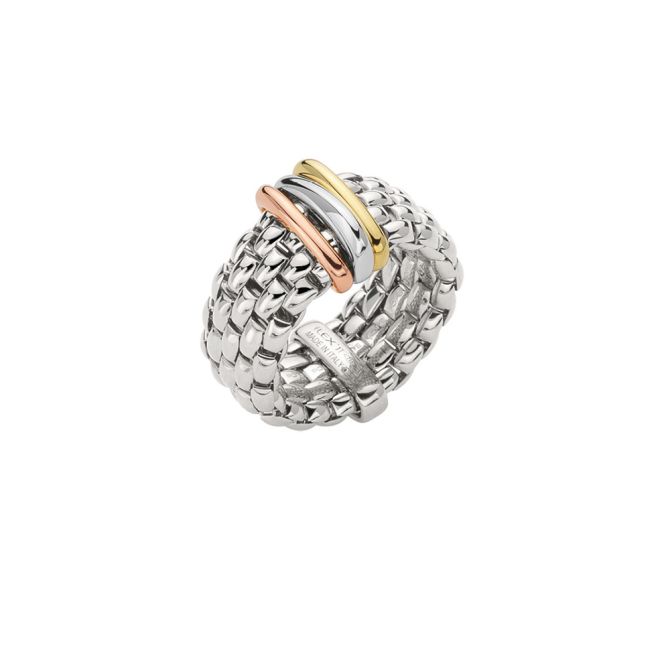 FOPE Panorama Flex'It 3 Rondel Ring in White, Yellow & Rose Gold