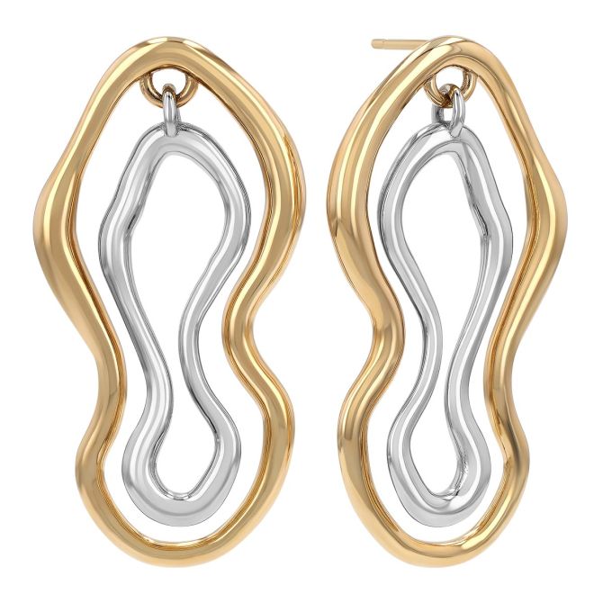 Yellow & White Gold Wavy Blob Dangle Earrings