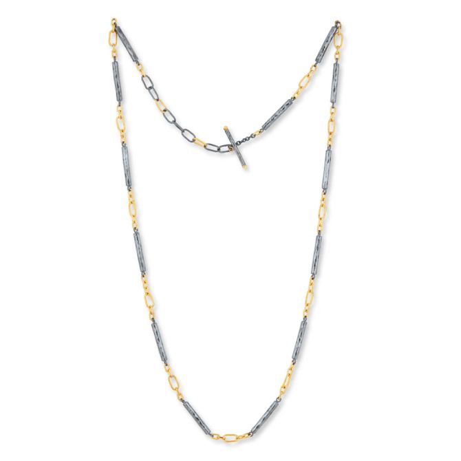 Lika Behar Twiga Yellow Gold Paperclip Link & Oxidized Silver Tube Link Chain Necklace, 26"