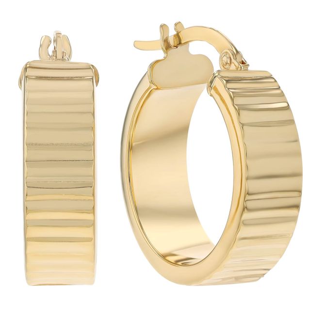 Yellow Gold Ribbed Texture Small Hoop Earrings