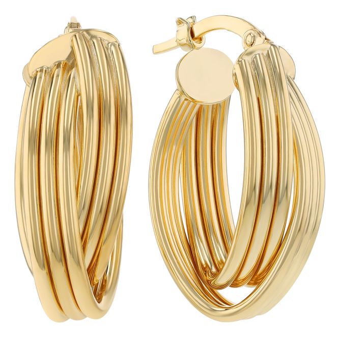 Popular Three Tone 9CT Gold Oval Twist Hoop Earrings