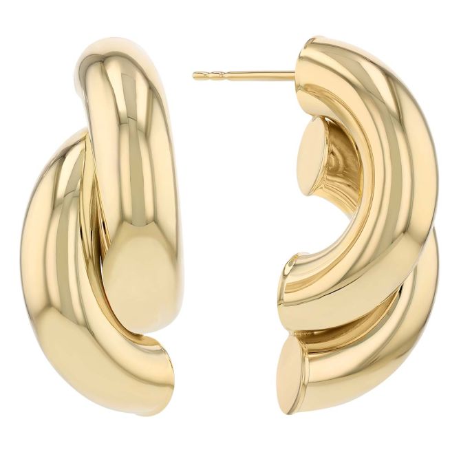 Yellow Gold Double Tube Half Hoop Post Earrings