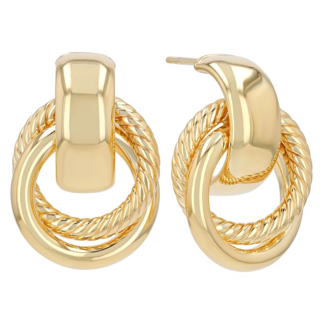 Yellow Gold Twisted & Polished Small Door Knocker Post Earrings