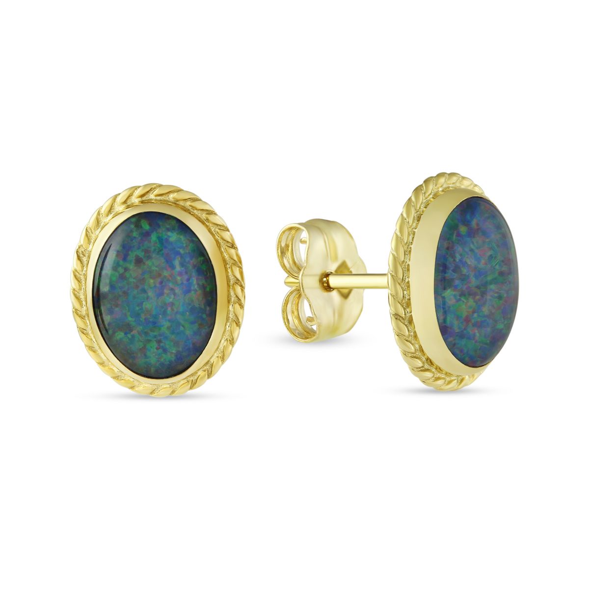 14K Yellow Gold Oval Opal Triplet Rope Bezel Post Earrings | Borsheims