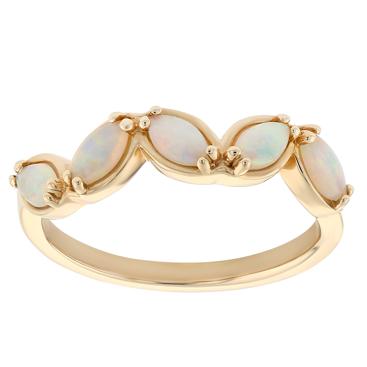 14k Yellow Gold Marquise Cabochon White Opal Ring 