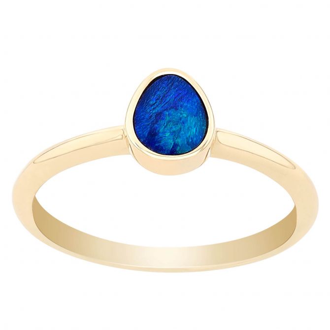 Opal Double Bezel Set Ring in Yellow Gold