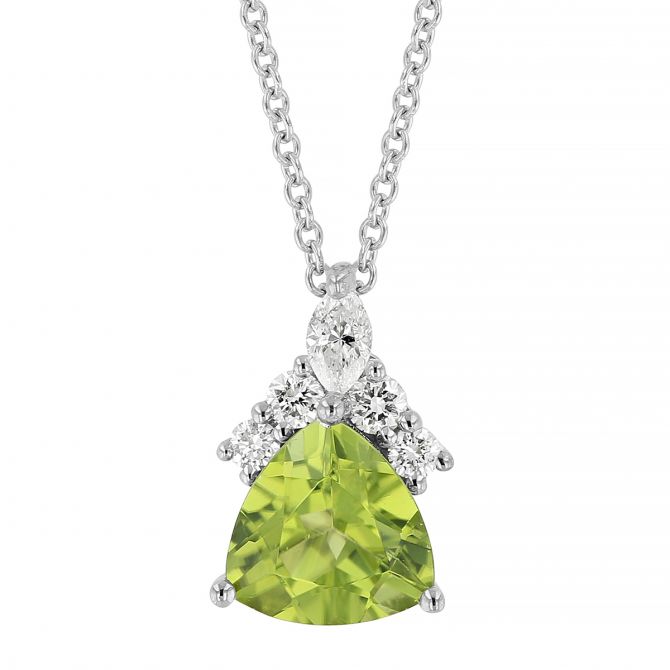 Trillion Peridot & Diamond Accent Pendant in White Gold