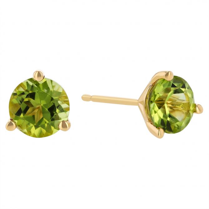 Round Peridot Stud Earrings in Yellow Gold, 6 mm