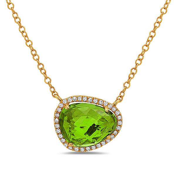 Freeform Checkerboard Peridot & Diamond Halo Pendant in Yellow Gold, 18 ...