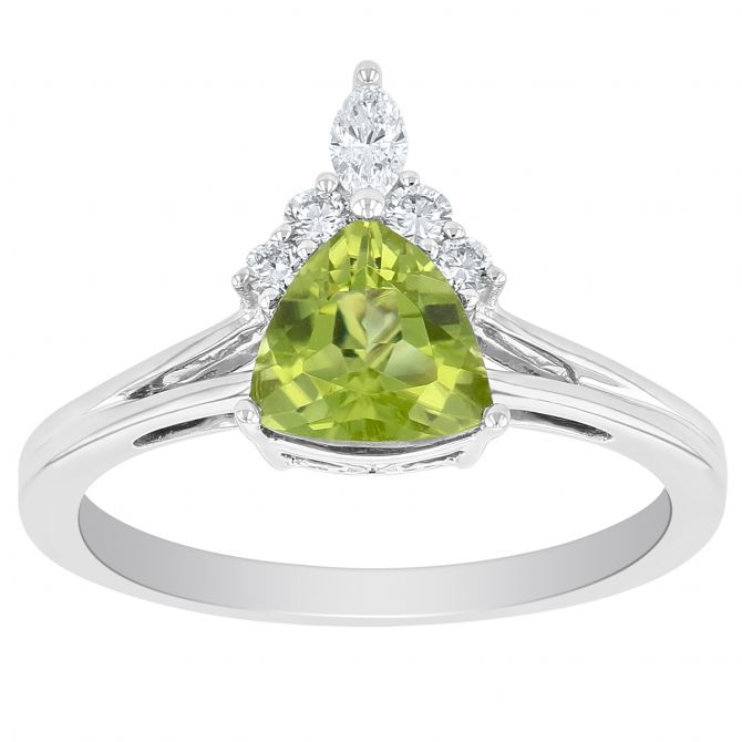 Trillion Peridot Ring with Diamond Accent in White Gold