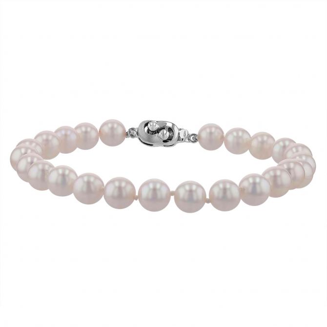 TARA Pearls White Cultured Pearl 6.5-7 mm Bracelet in White Gold, 7.5"