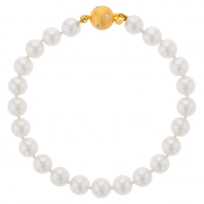 TARA Pearls White Cultured Pearl Bracelet with Yellow Gold & Diamond Clasp, 7-7.5mm