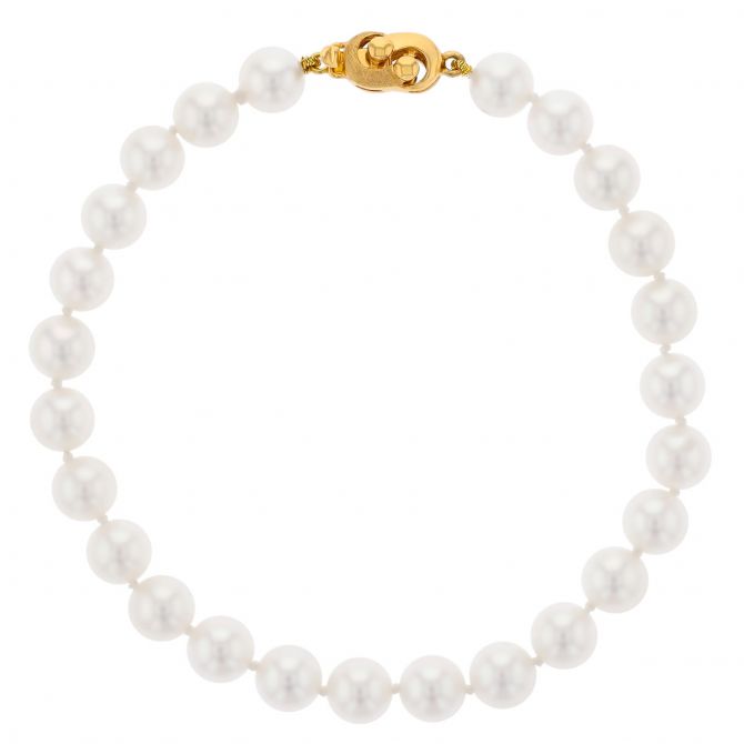 TARA Pearls White Cultured Pearl Bracelet with Yellow Gold Clasp, 6.5-7mm