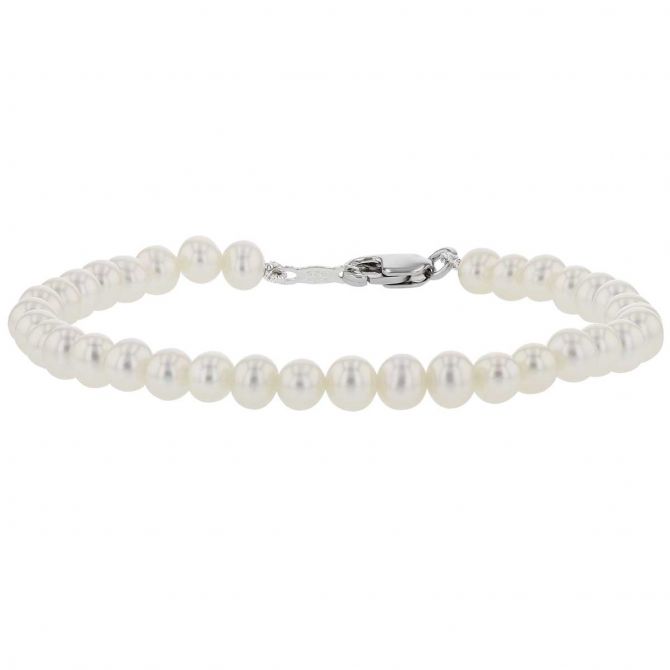 Children's White Cultured Pearl Bracelet in Sterling Silver, 6.25"