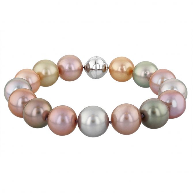 TARA Pearls Black Tahitian South Sea & Pastel Freshwater Pearl Bracelet with White Gold Clasp, 8.25"