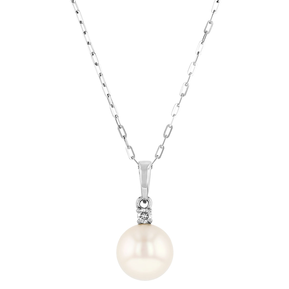 Freshwater Cultured Pearl & Diamond Pendant Necklace in White Gold ...