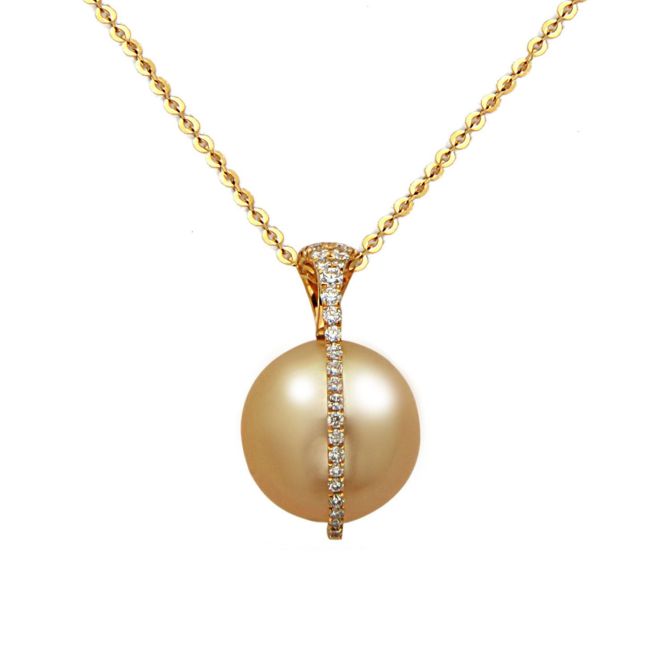 TARA Pearls Golden South Sea Cultured Pearl & Diamond Column Pendant in Yellow Gold, 18"