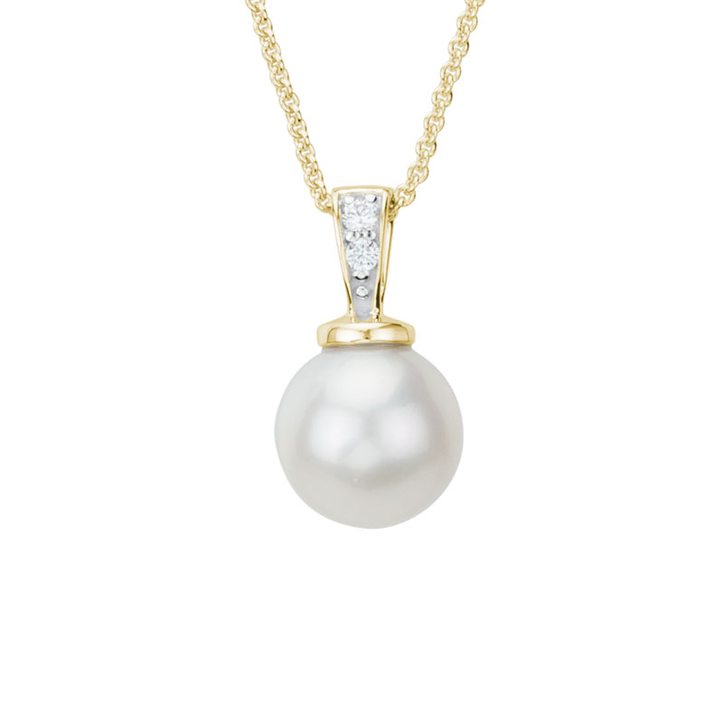 White Freshwater Cultured Pearl & Diamond Bail Pendant in Yellow Gold ...