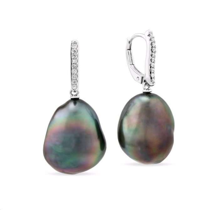 TARA Pearls Black Tahitian South Sea Baroque Cultured Pearl & Diamond Drop Earrings in White Gold