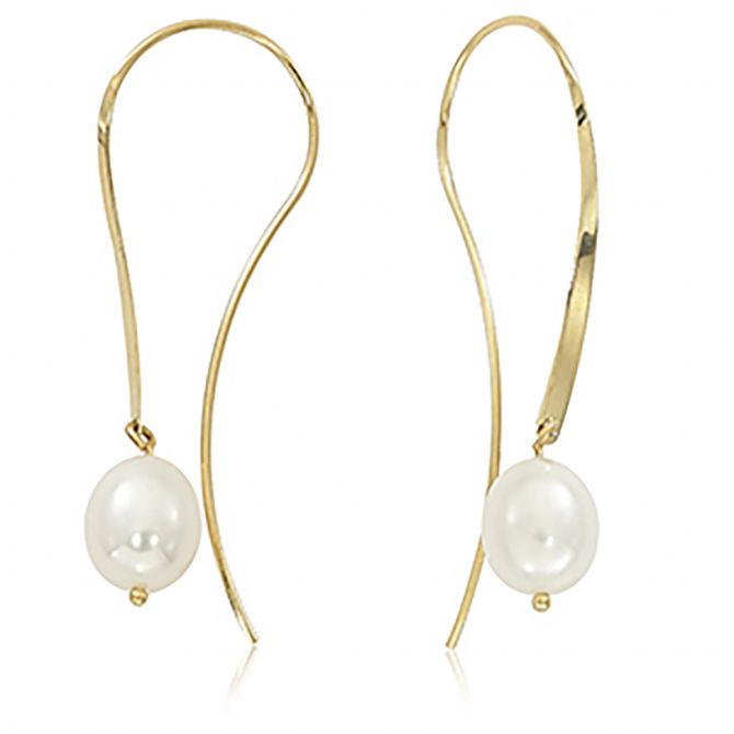 Freshwater Cultured Pearl Shepherd Hook Earrings in Yellow Gold