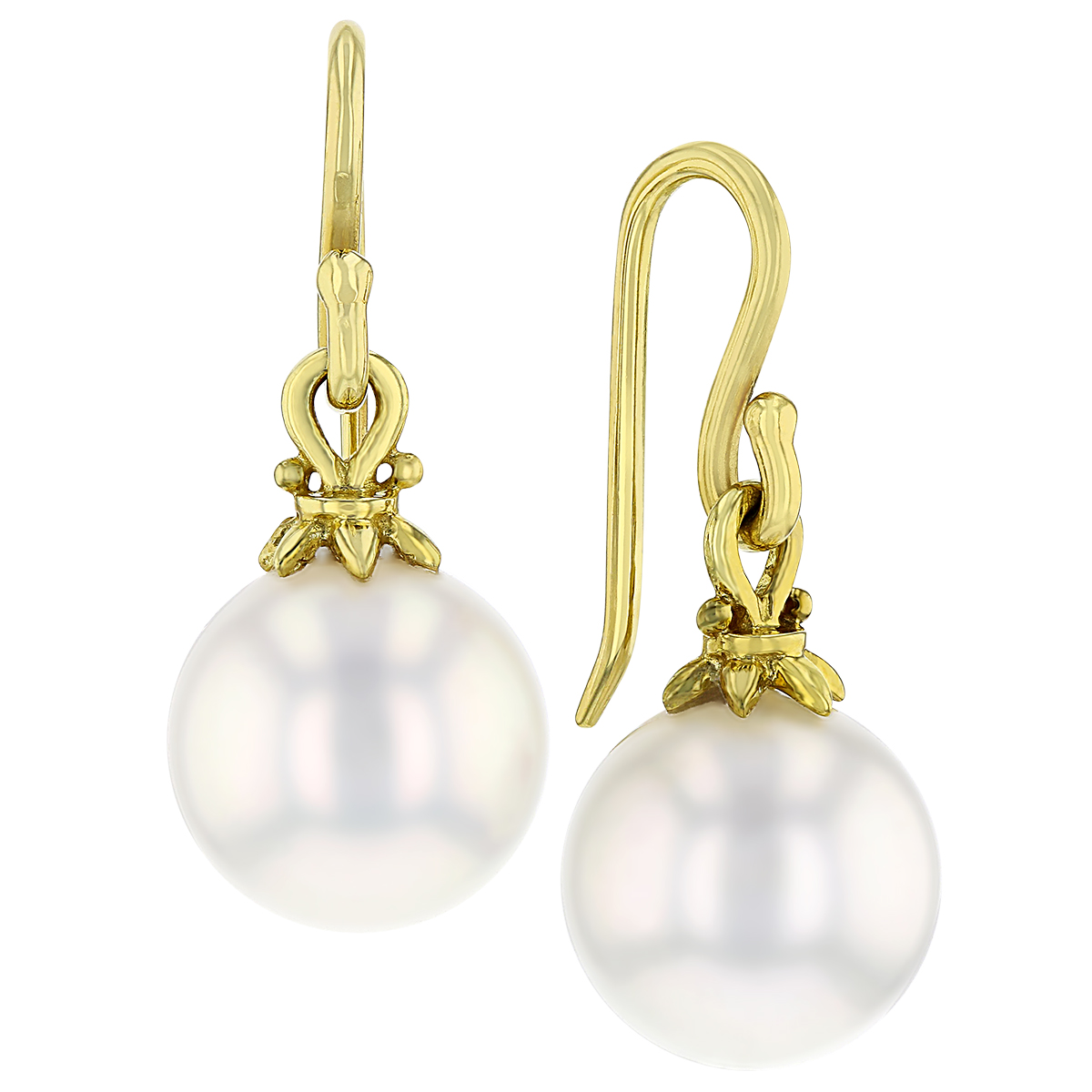 White South Sea Cultured Pearl Drop Earrings in Yellow Gold | Borsheims