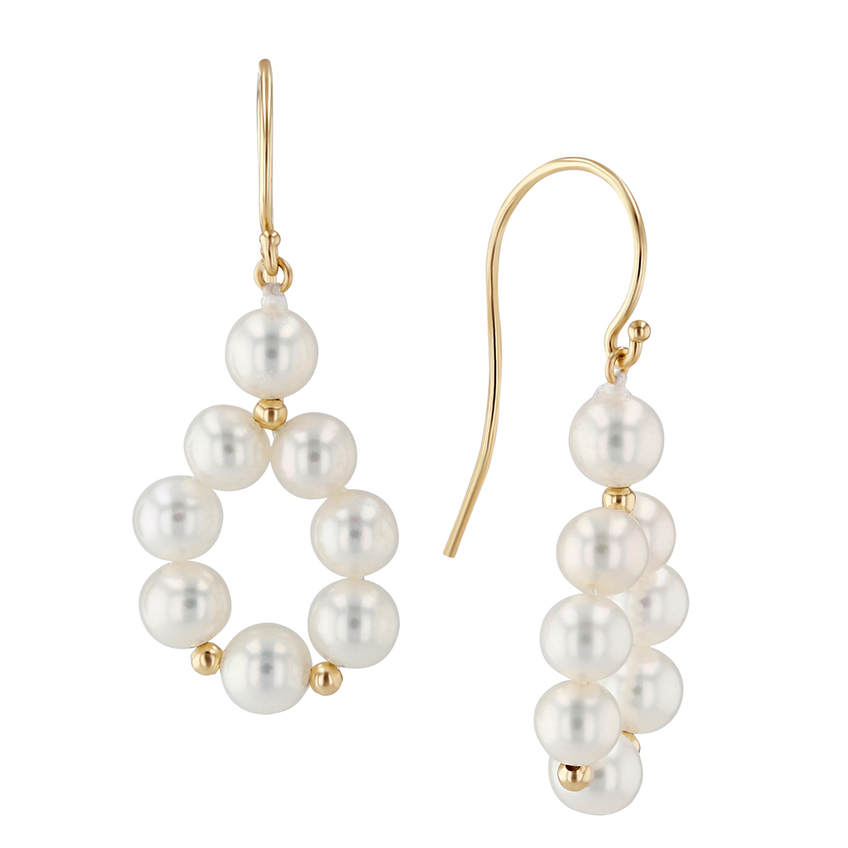 14K Yellow Gold White Freshwater Cultured Pearl Row Teardrop Earrings ...