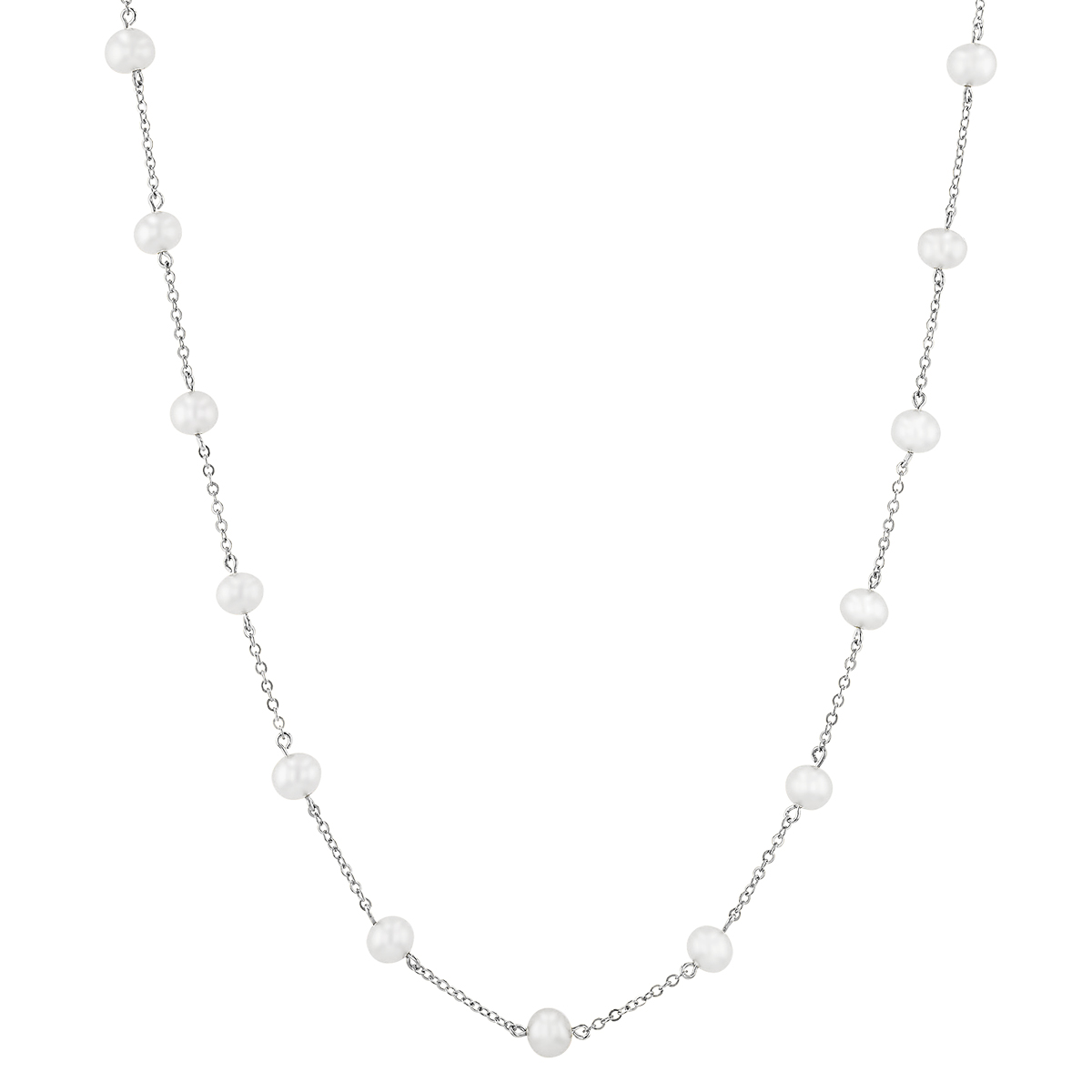 White Cultured Pearl Station By the Yard Necklace in White Gold, 18 ...