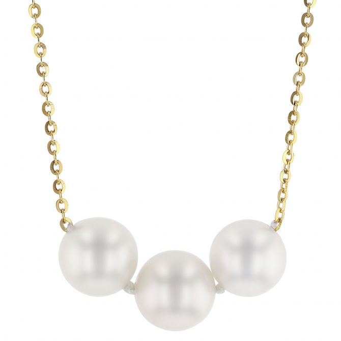 TARA Pearls White Cultured Pearl Trio Necklace in Yellow Gold, 18"