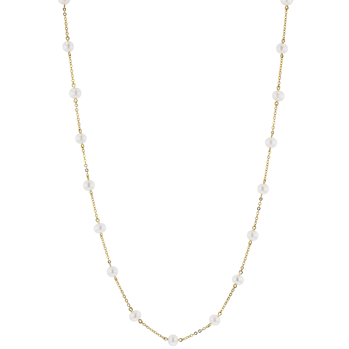 White Cultured Pearl Station Necklace in Yellow Gold, 24
