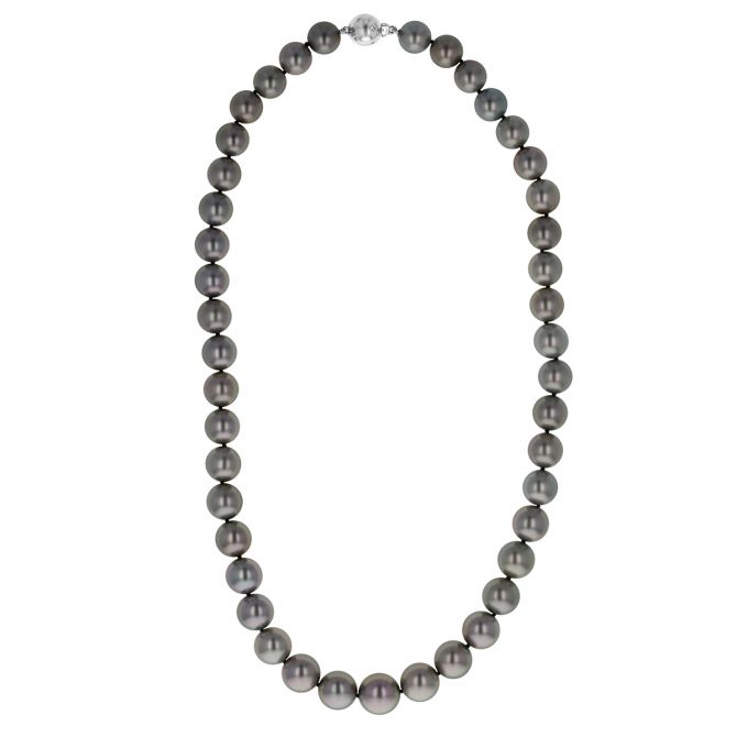 TARA Pearls Black Tahitian Cultured Pearl Strand with Diamond Clasp, 18"