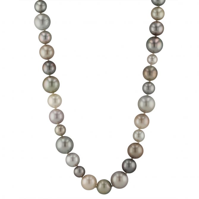 TARA Pearls White Freshwater, Black Tahitian, & Golden South Sea Cultured Pearl Strand with Diamonds