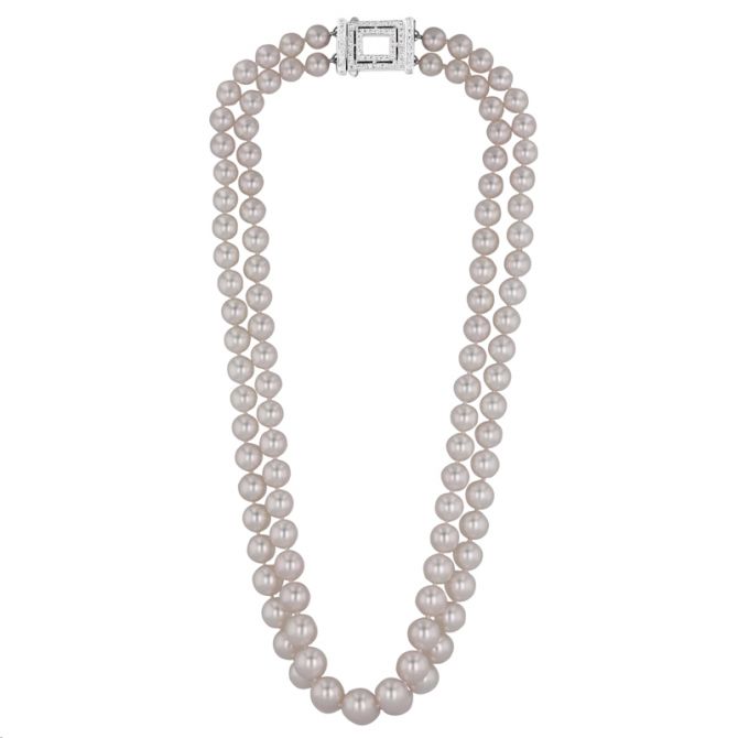 TARA Pearls Cultured Pearl Double Strand with White Gold & Diamond Clasp