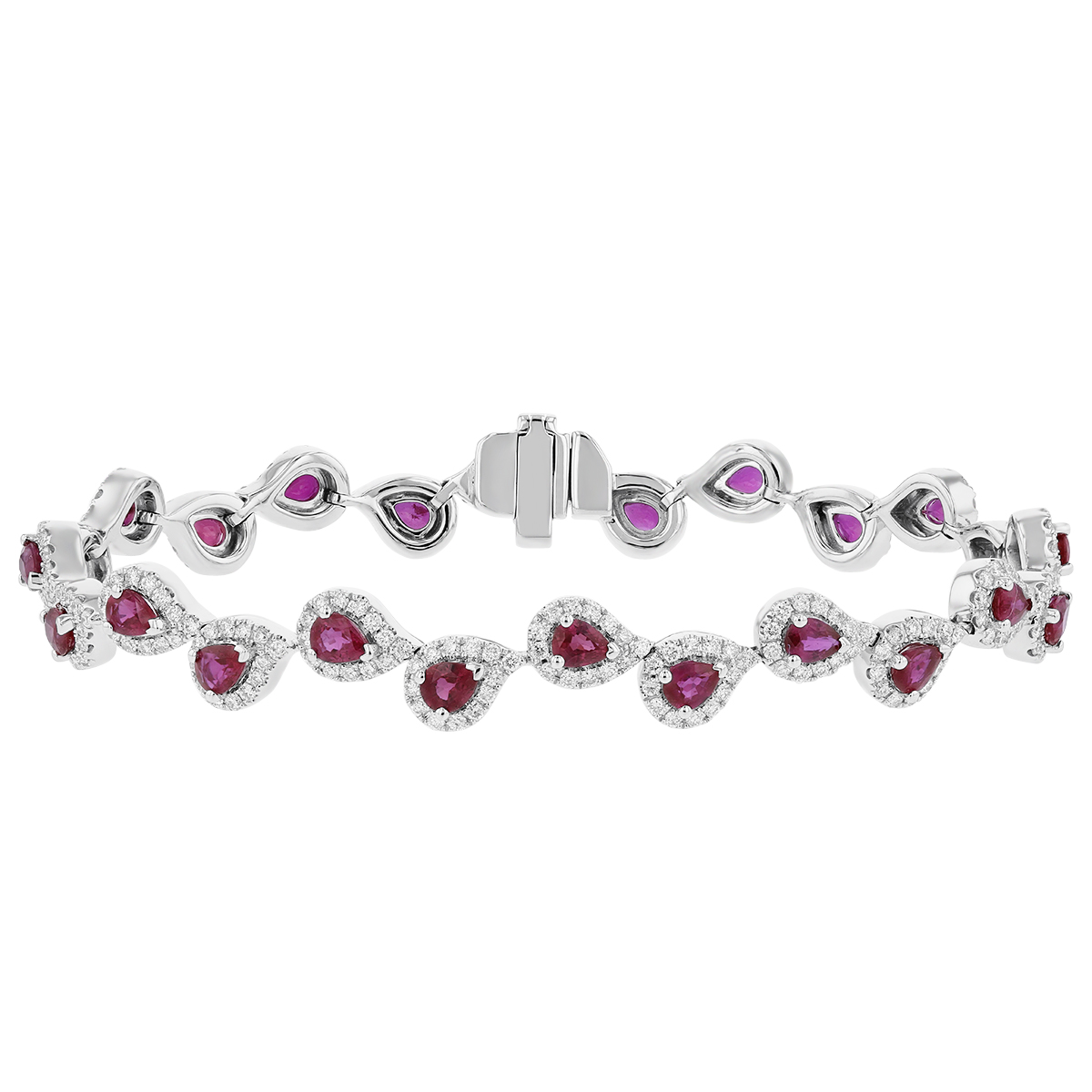 14K White Gold Pear Shaped Ruby & Diamond Halo Bracelet | Borsheims