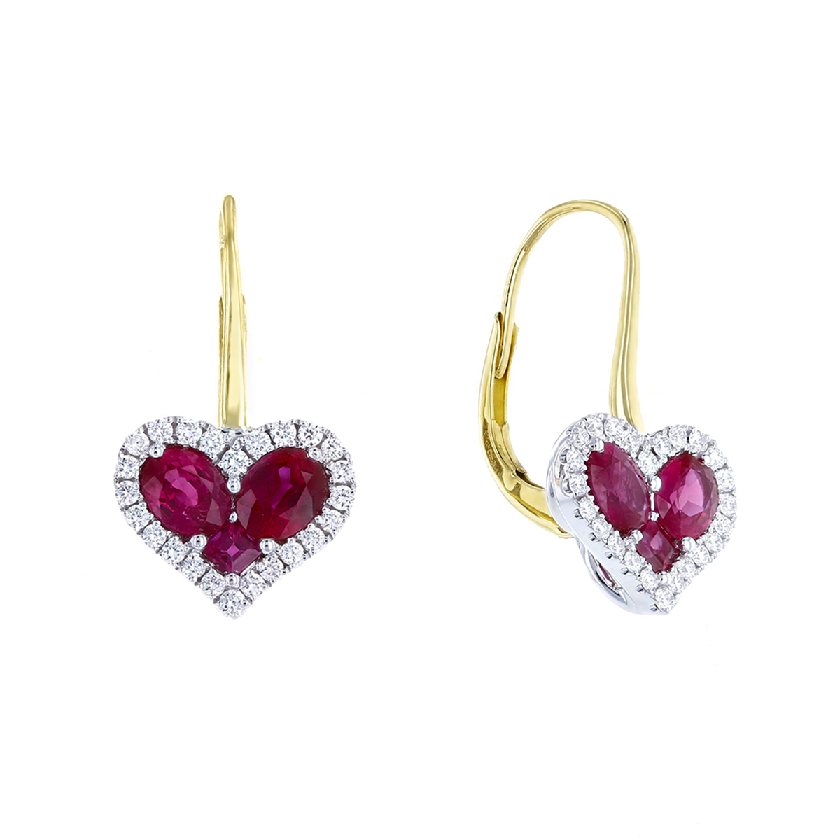 18K Yellow & White Gold Ruby & Diamond Halo Heart Drop Earrings | Borsheims