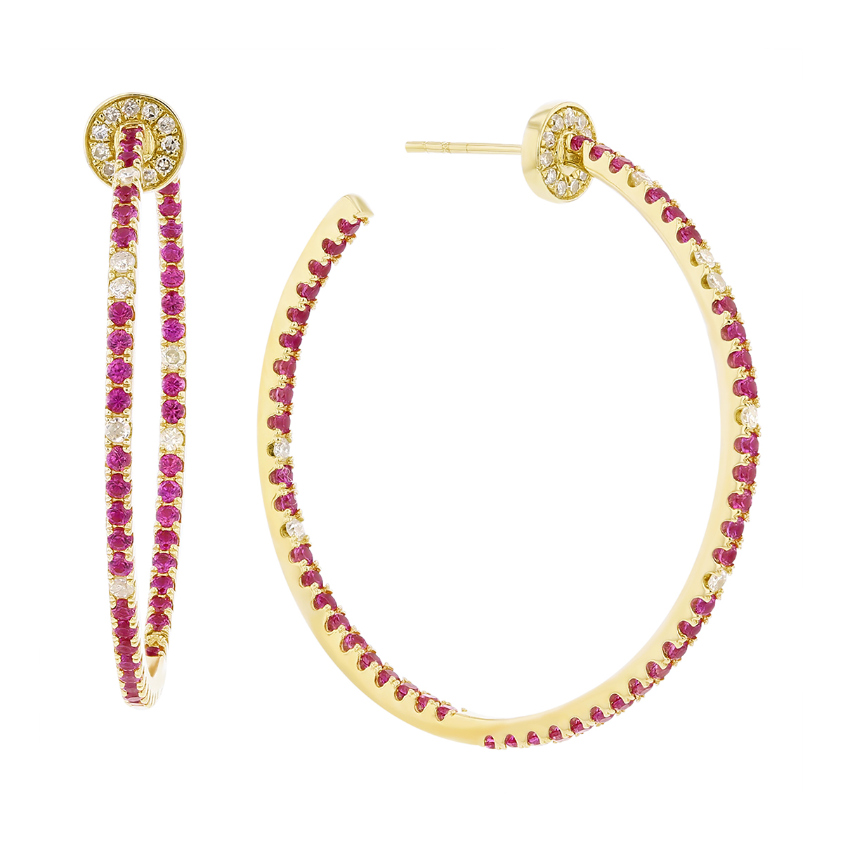 14K Yellow Gold Ruby & Diamond Inside Out Hoop Earrings | Borsheims