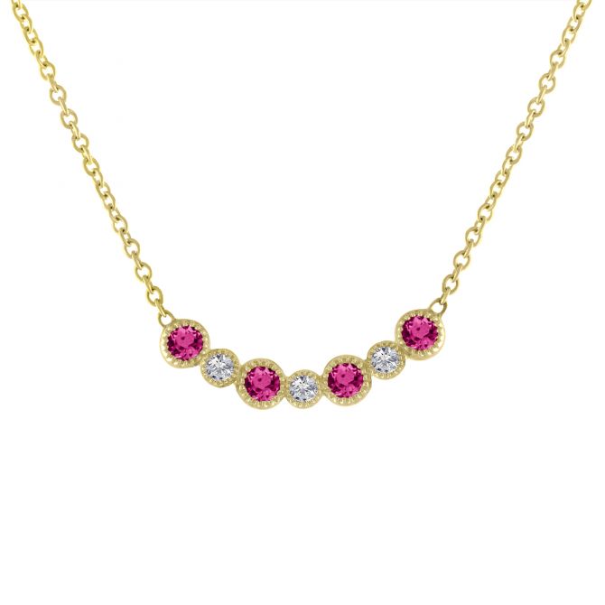 My Story 14K Yellow Gold Round Ruby & Diamond Bezel Set Necklace, 16-18"