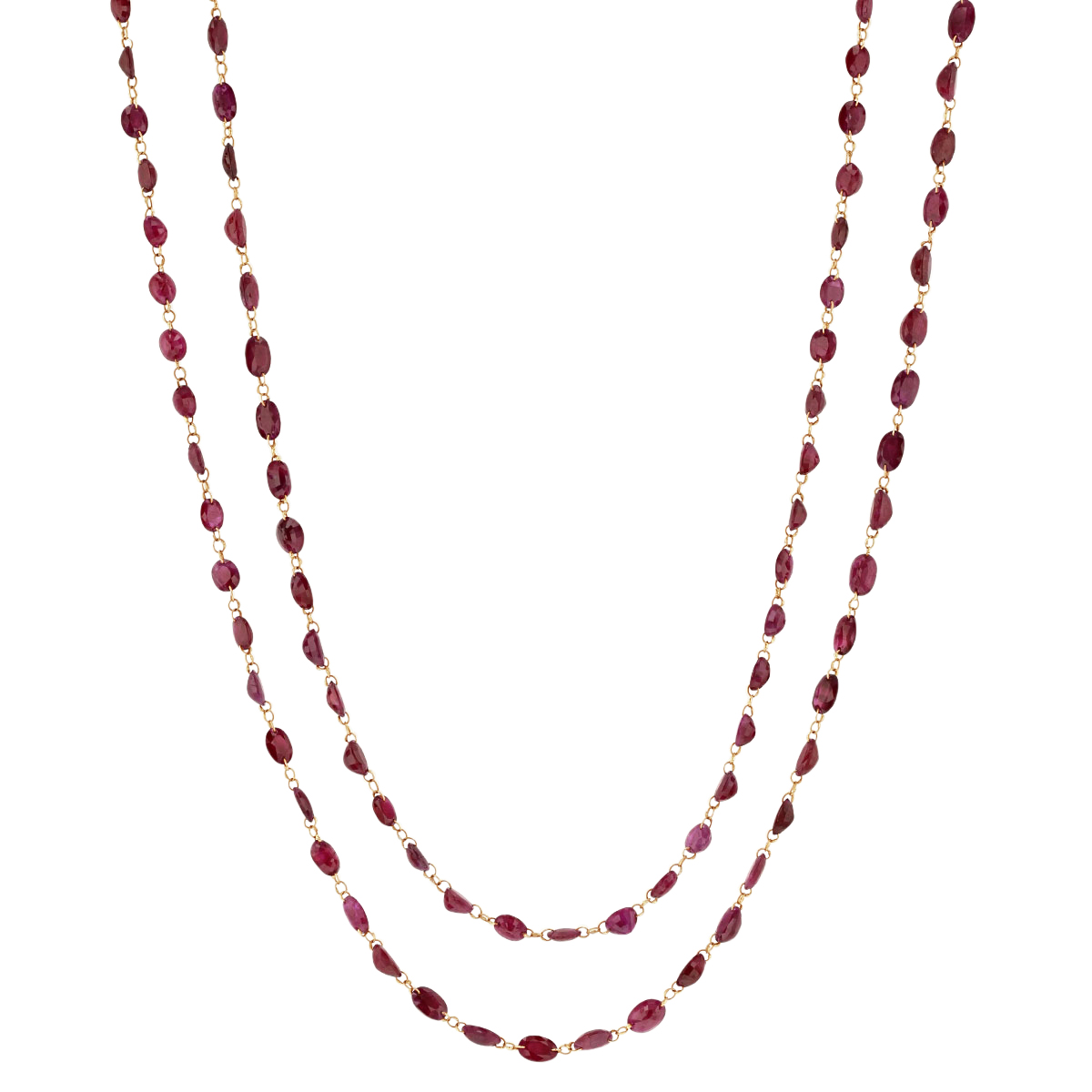 18K Yellow Gold Faceted Ruby Bead Necklace, 44