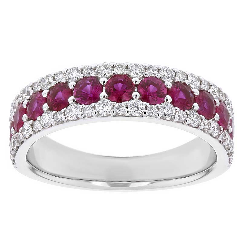 14K White Gold Ruby & Diamond 3 Row Ring | Borsheims