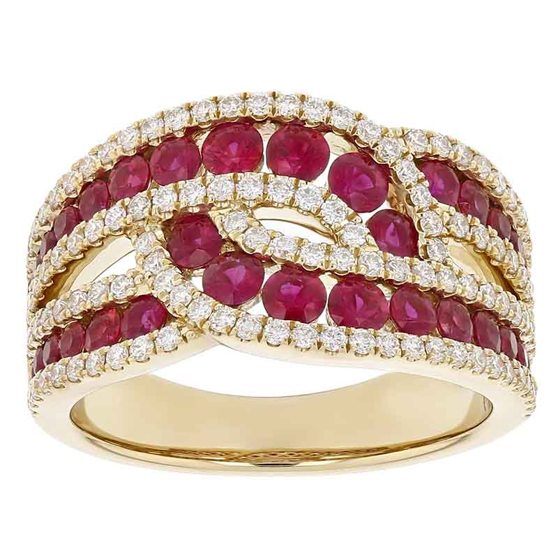 14K Yellow Gold Ruby & Diamond Crossover Twist Ring | Borsheims