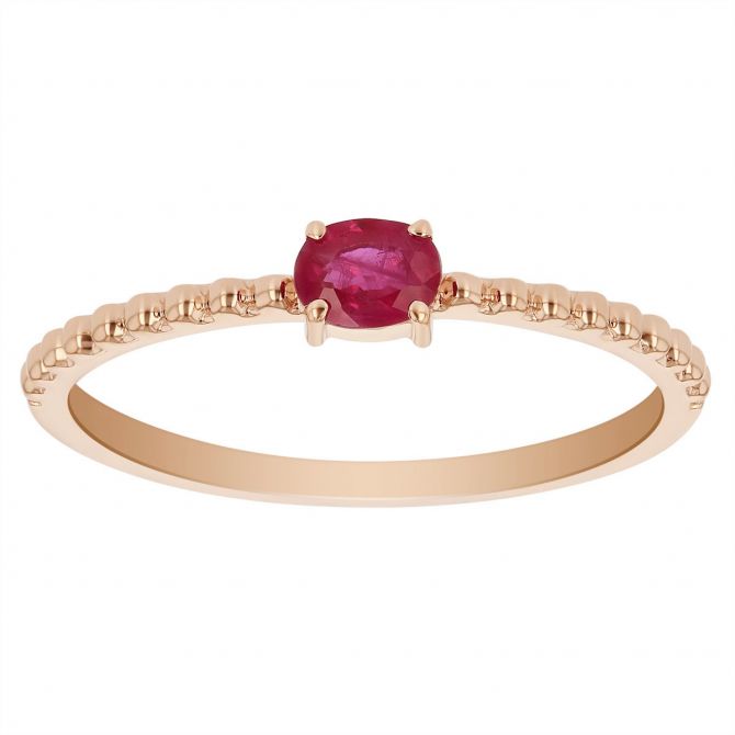 My Story 14K Rose Gold East-West Oval Ruby Ring with Beaded Shank