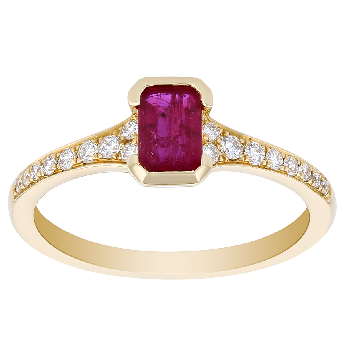 14K Yellow Gold Emerald Cut Half Bezel Ruby & Diamond Shank Ring, Size ...