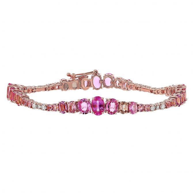 Pink Ombre Sapphire and Diamond Bracelet 18K Rose Gold / 6.75