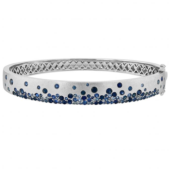 Sapphire Scatter Inlay Bangle Bracelet in Matte White Gold